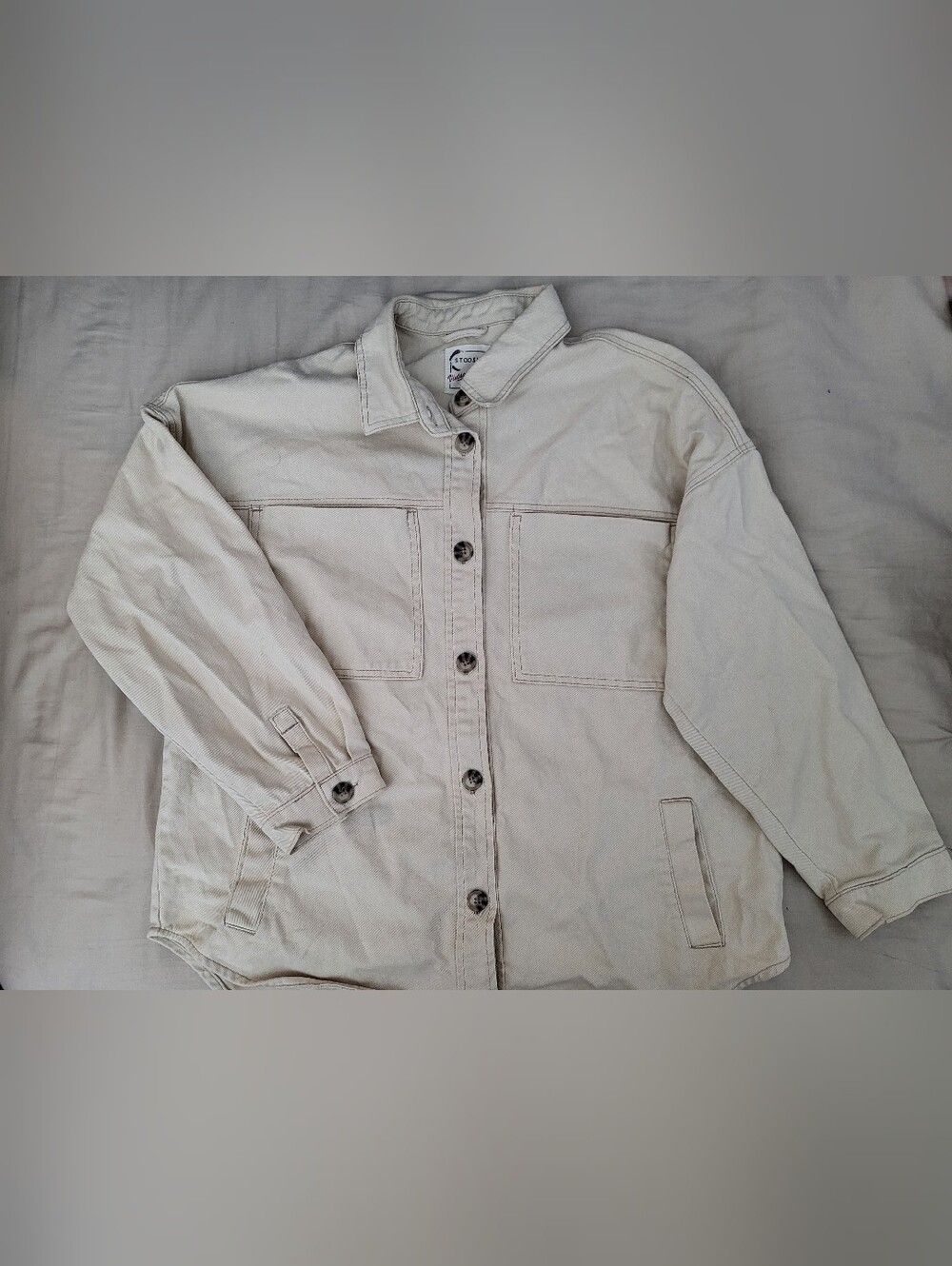 Stoosh Men's Beige Button-Front Shirt Jacket
